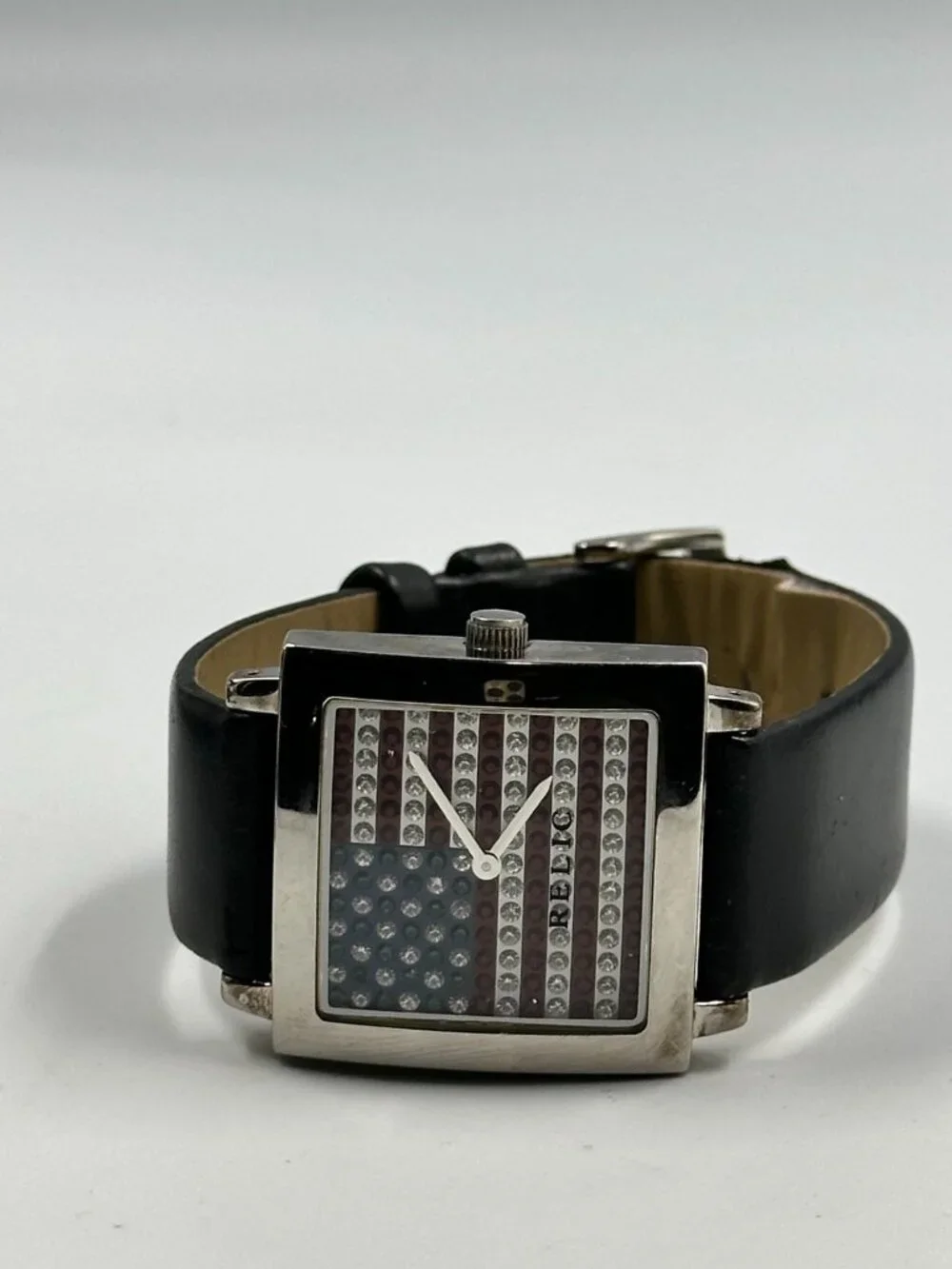 Relic Watch Women Silver Tone Rhinestone American Flag Dial New Battery 9 Inch